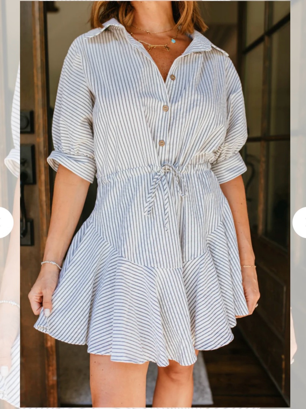 NWT Vestique Boutique Buttoned Down Drawstring Waist Striped Dress Size Small